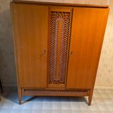 Scandinavian style wardrobe wood and rattan vintage 60s