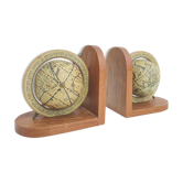 Pair of bookends globe world map wood paper