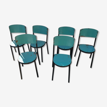 Set of 6 tubular chairs patina of origin 1960