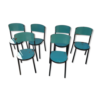 Set of 6 tubular chairs patina of origin 1960