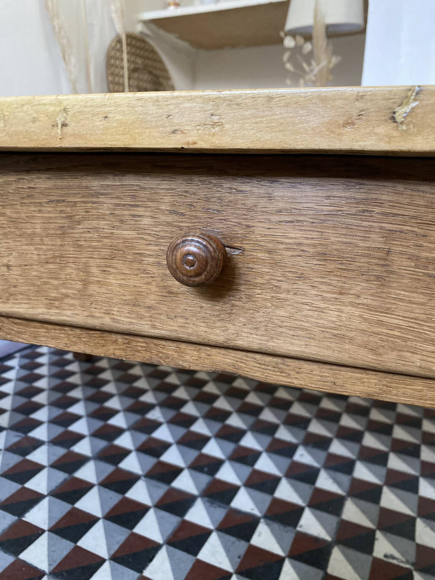 Large antique coffee table in solid wood, farmhouse style – 1 drawer –