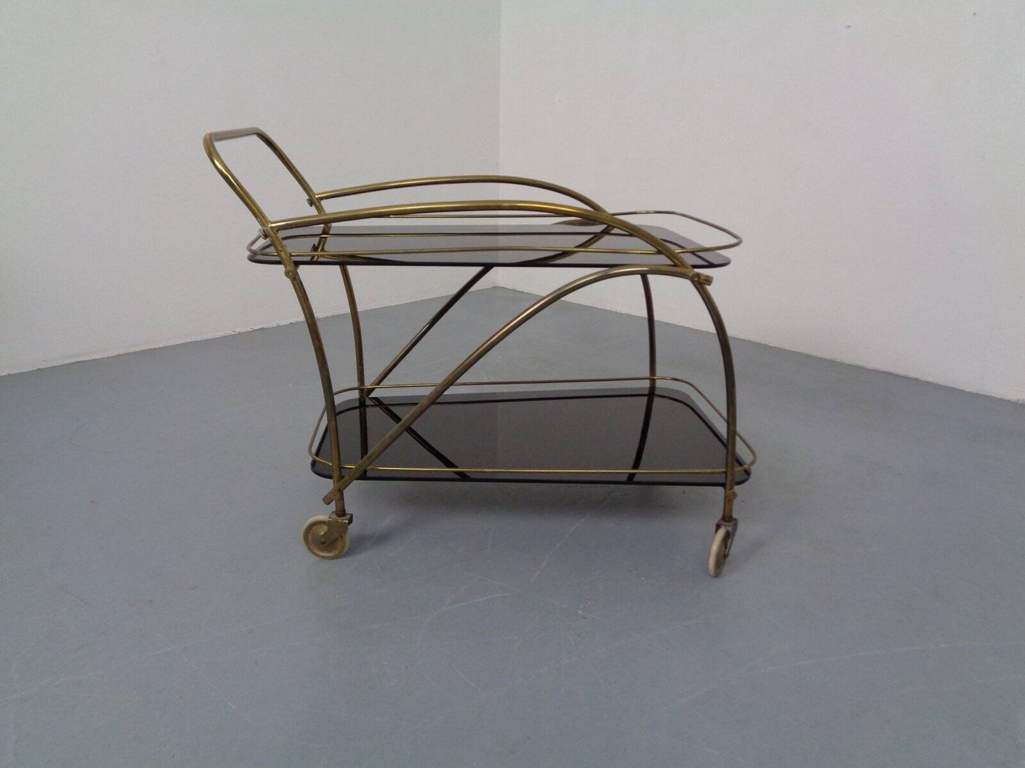 Mid-Century French Brass & Glass Serving Bar Cart, 1960s