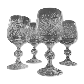 Set of 4 Bohemian crystal wine glasses
