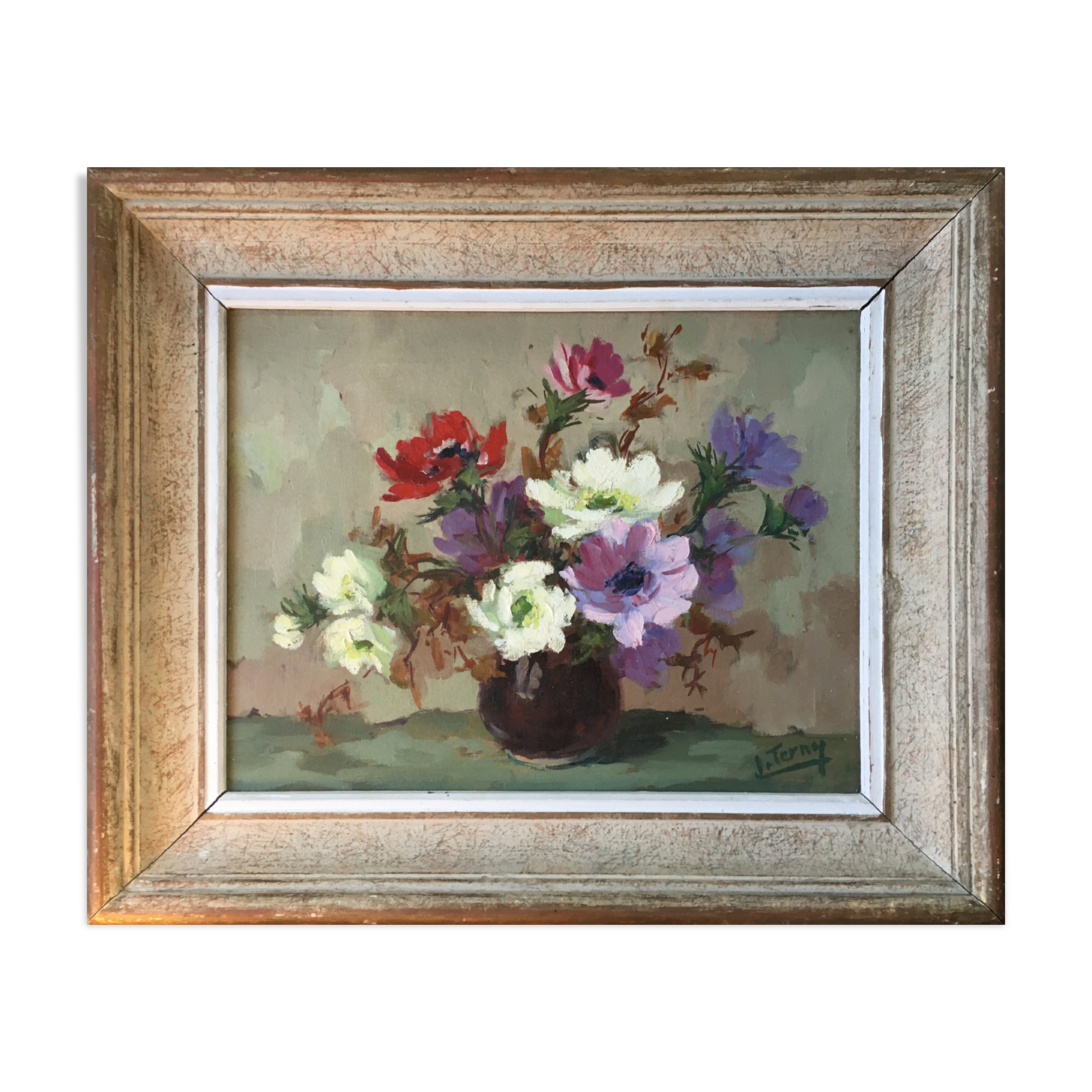 Table HST "Bouquet of Flowers" by J. Terny - 50's frame
