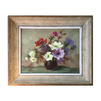 Table HST "Bouquet of Flowers" by J. Terny - 50's frame
