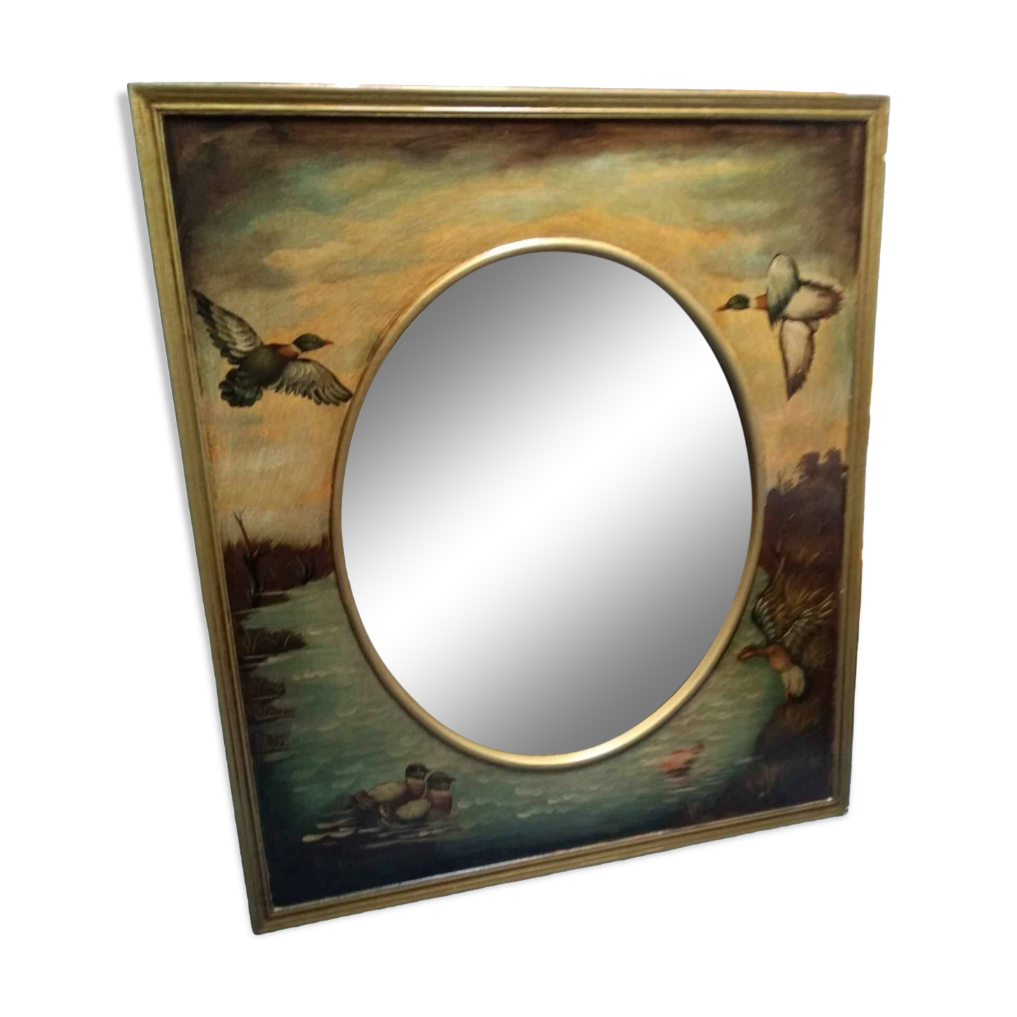Oval mirror in duck pattern frame