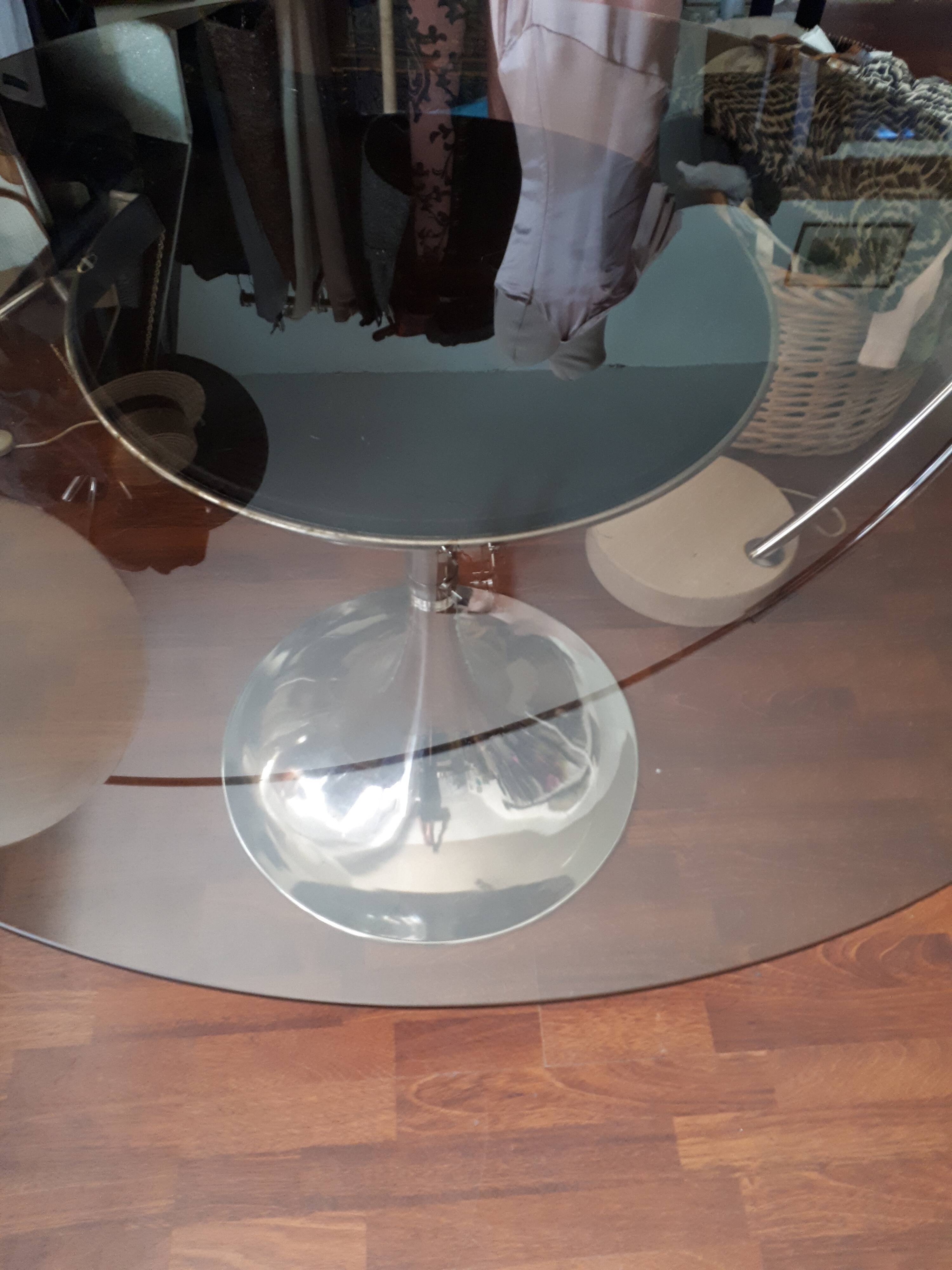 round table tray smoked glass foot tulip chrome vintage 1970