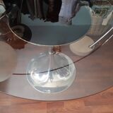 round table tray smoked glass foot tulip chrome vintage 1970
