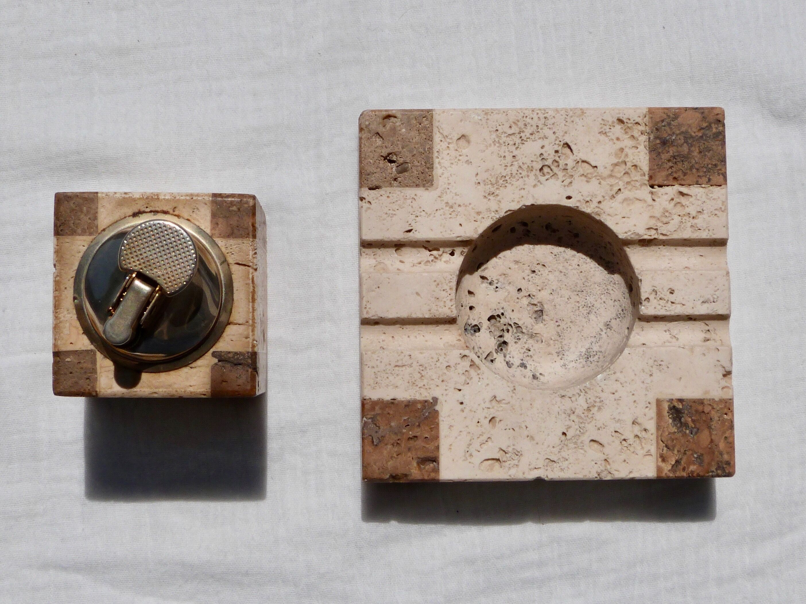 Travertine smoker's set, lighter and ashtray