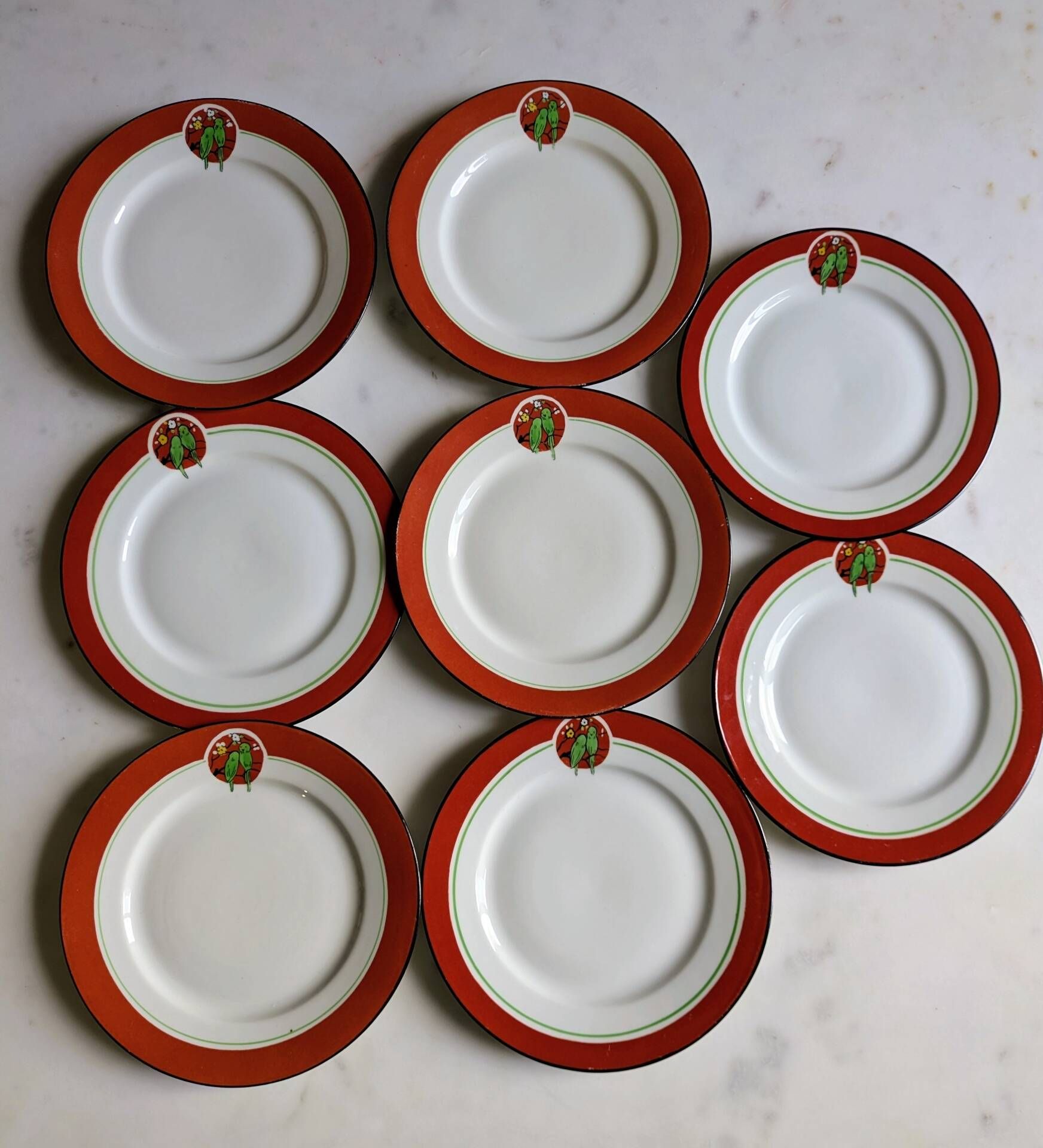 Art Deco dessert plates Henri Delcourt / Boulogne sur Mer / parakeet