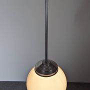 XL Art Deco white opaline ball pendant light, France circa 1920