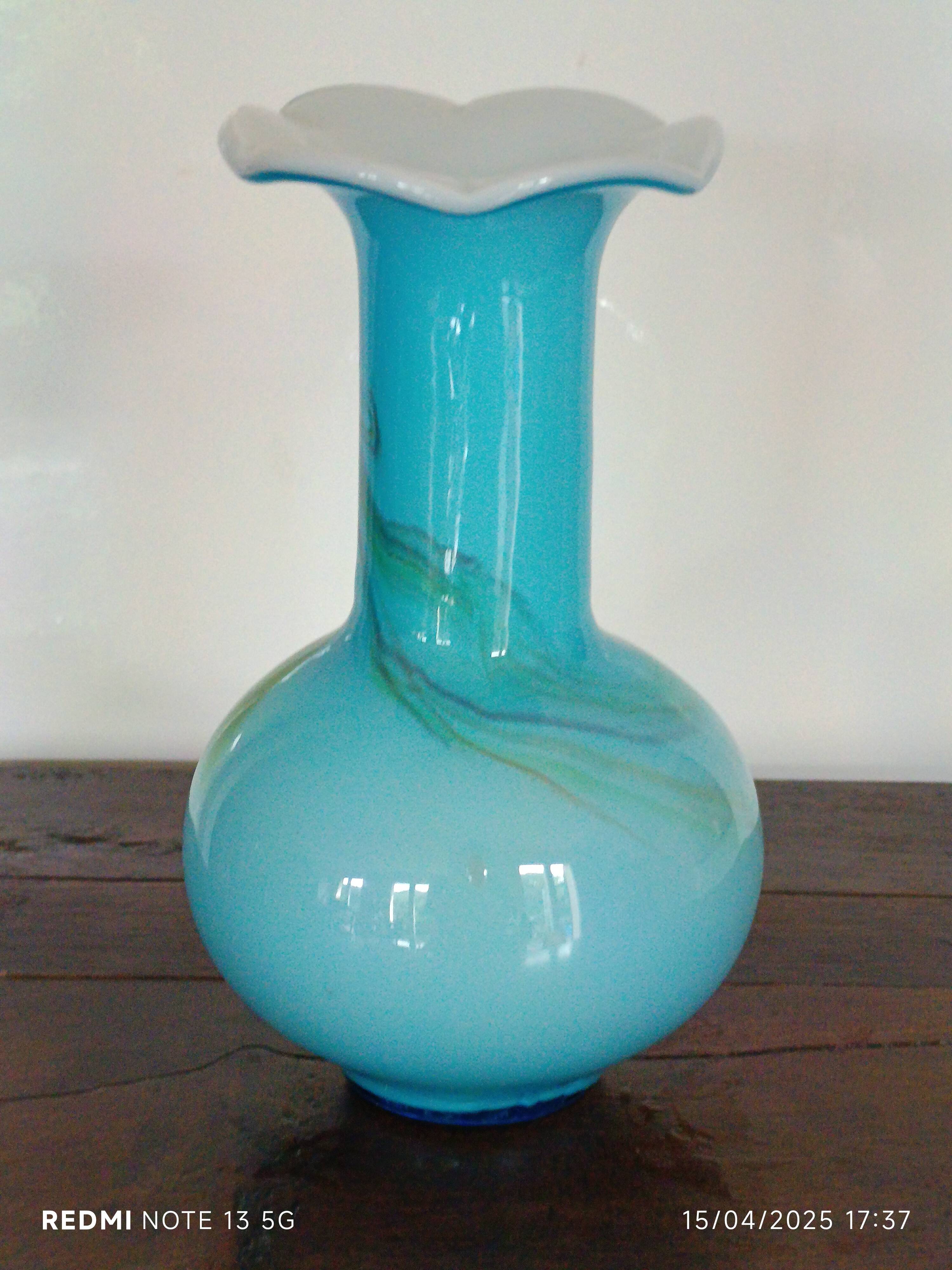 vintage turquoise opaline vase from the 60s