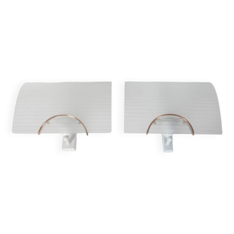 Pair of vintage 80s wall lamps in decorated glass Italian design