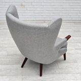 1960s, Danish "Teddy chair" with stool, reupholstered, wool, teak wood.