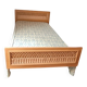 Vintage 1970s single rattan bed in blond wood