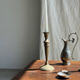 Pair of classic candlesticks in patinated gold metal H25