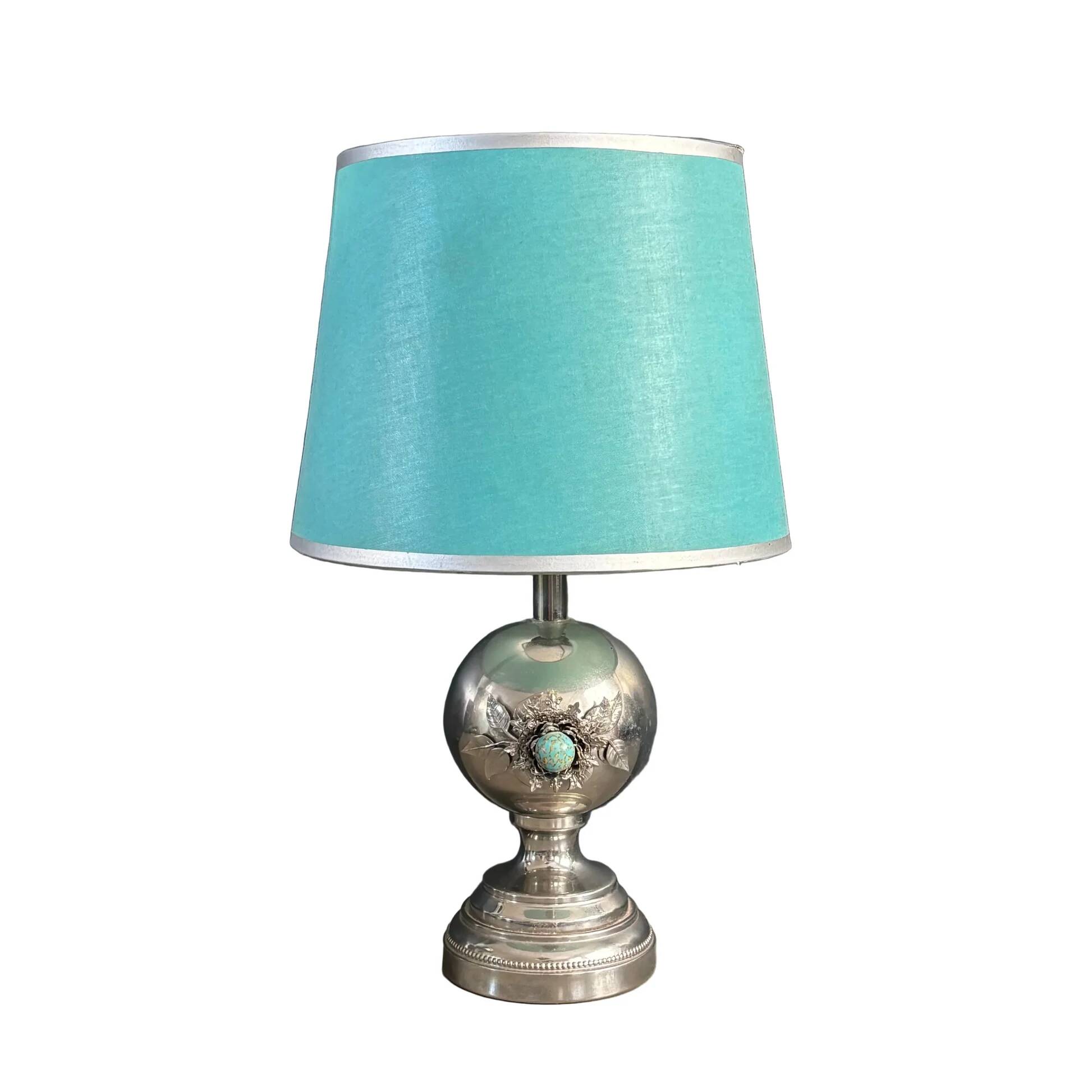 Chrome and turquoise metal table lamp