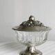 Antique sugar bowl in pressed glass and silver-plated metal