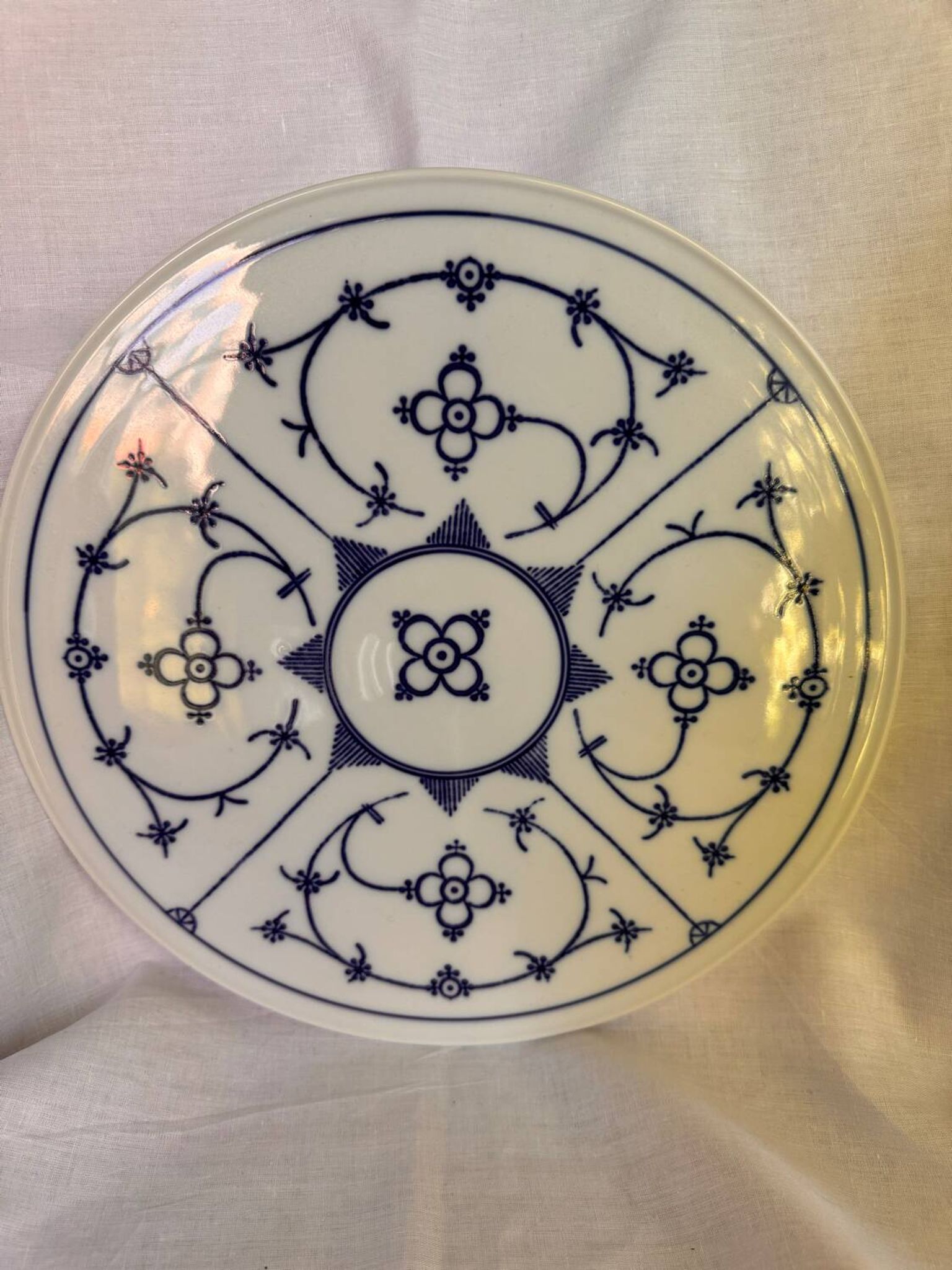 Decorated blue porcelain cake stand Bareuther Bavaria