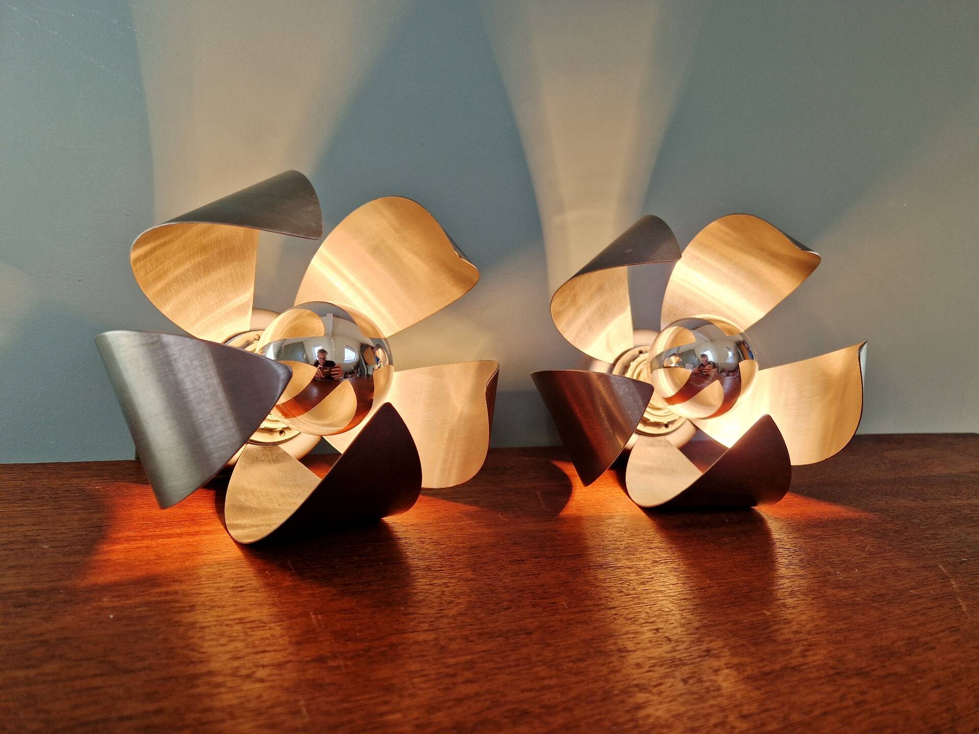 Pair of Space Age wall sconces in chrome metal, 1970s