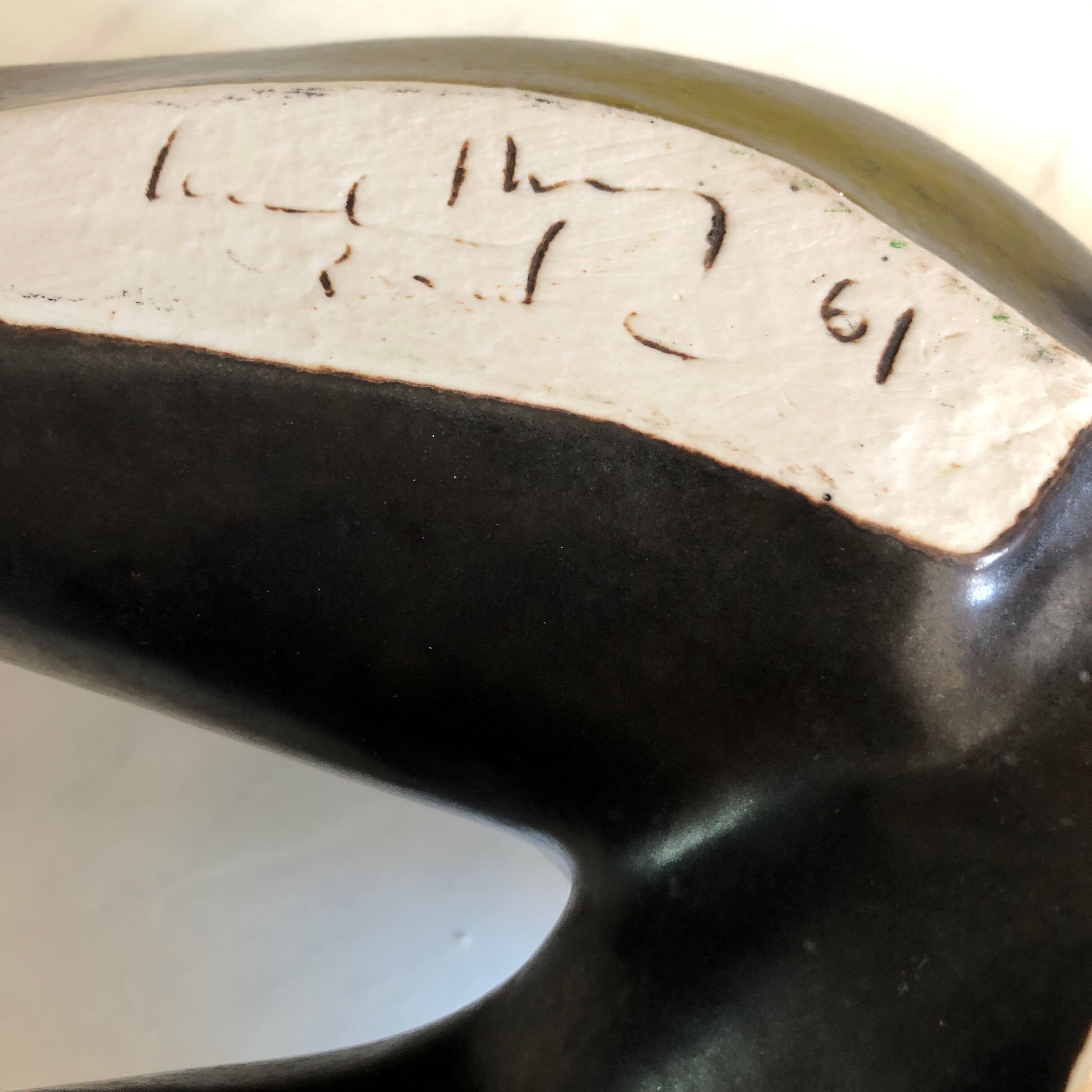 Black Ceramic/Female Nude/signed Tim Orr 1961/Mid century/Vintage