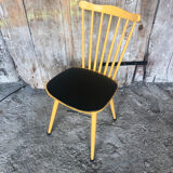 Baumann western style chair in yellow wood + vintage black skai seat