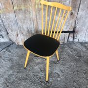Baumann western style chair in yellow wood + vintage black skai seat