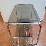 Desserte piètement chromé verre fumé années 60/70
