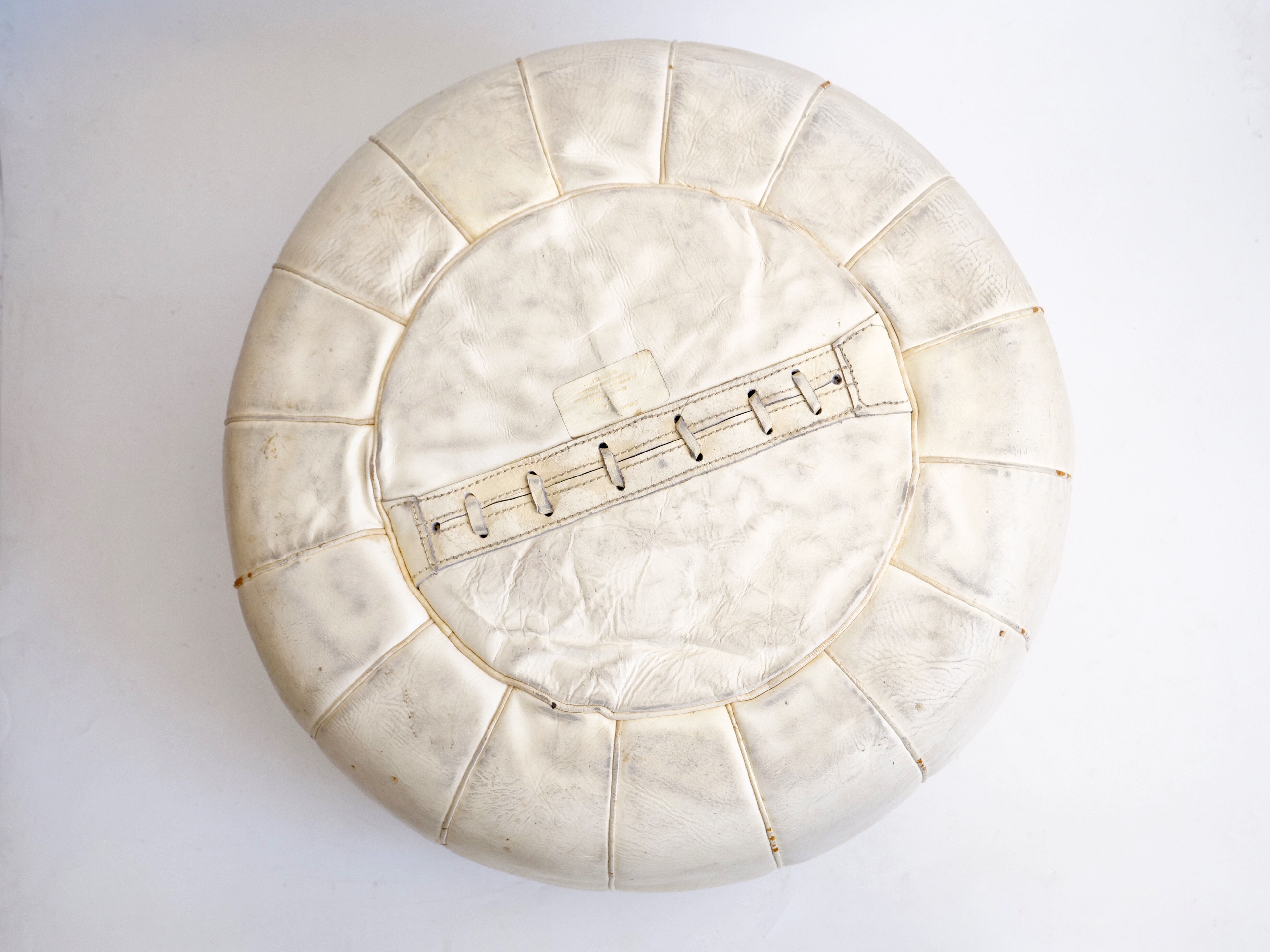 Off-white leather patchwork pouf