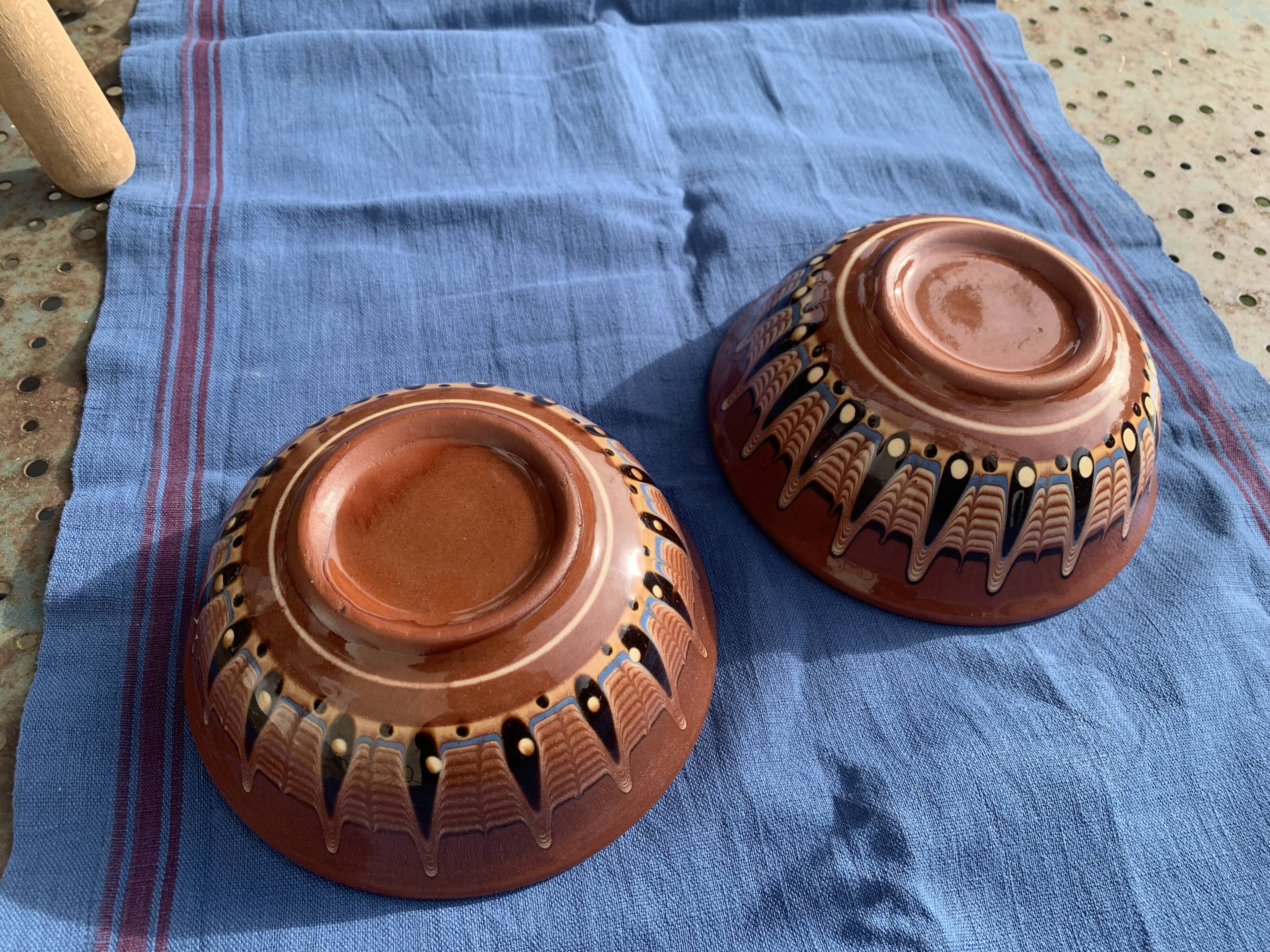 Two large bowls, vintage artisanal pottery cups