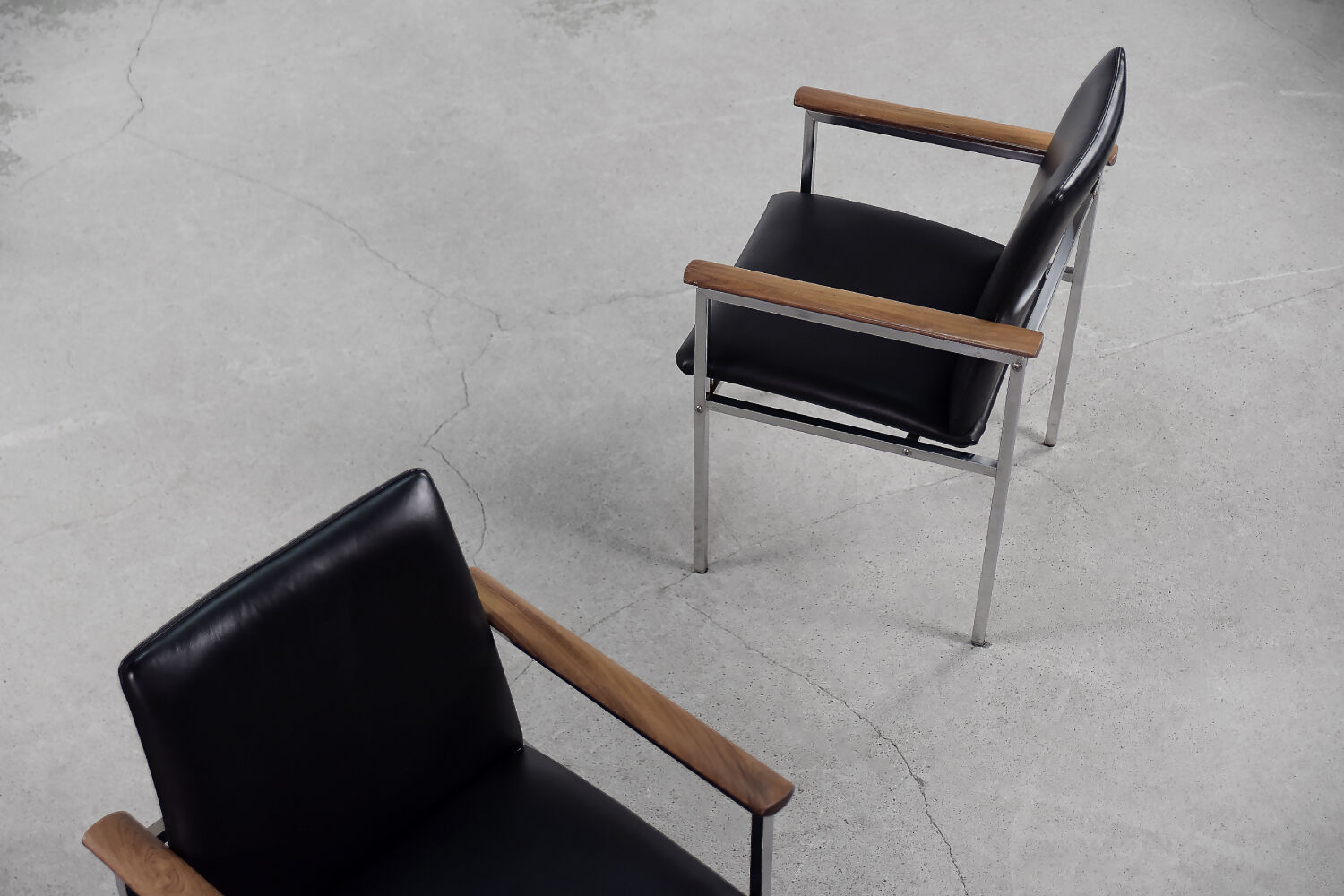 Mid-Century Scandinavian Black Leather Armchair by Sigvard Bernadotte for France & Søn, 1960s, Set o