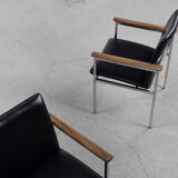 Mid-Century Scandinavian Black Leather Armchair by Sigvard Bernadotte for France & Søn, 1960s, Set o