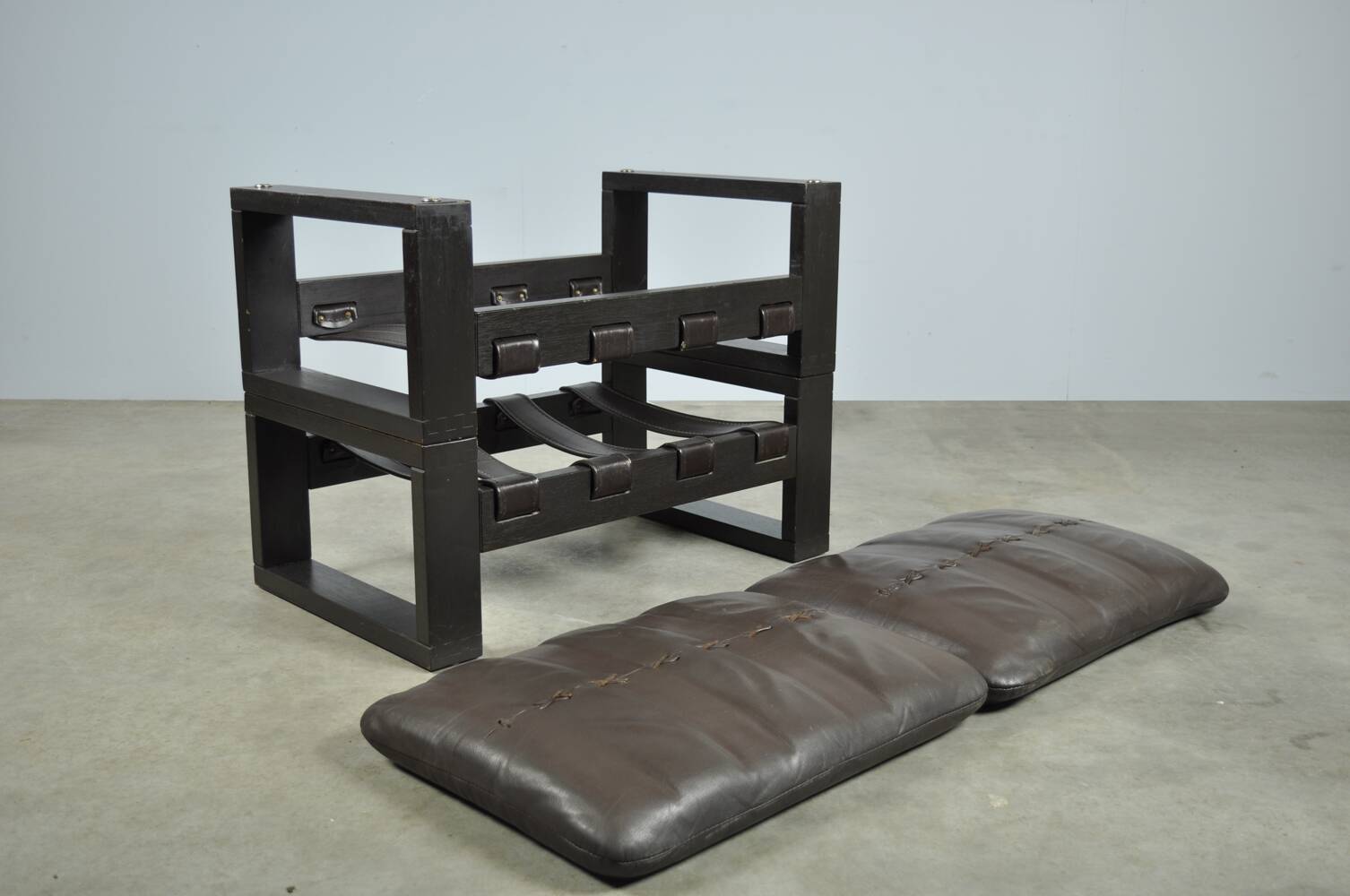 Sonja wasseur / brutalist leather footstools / netherlands 1970s