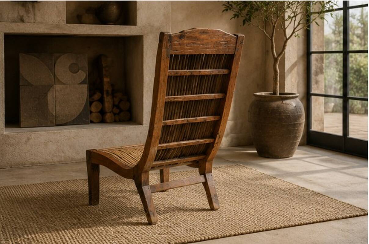 Sculptural Ethnic Lounge Chair in Exotic Wood and Bamboo, 1980s–1990s