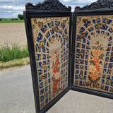 19th century black painted wooden folding screen