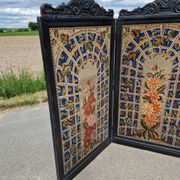 Folding screen in black-painted wood, 19th century