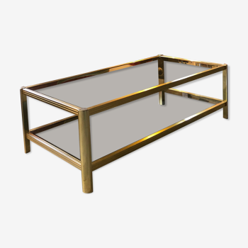 Gold metal coffee table and smoked glass