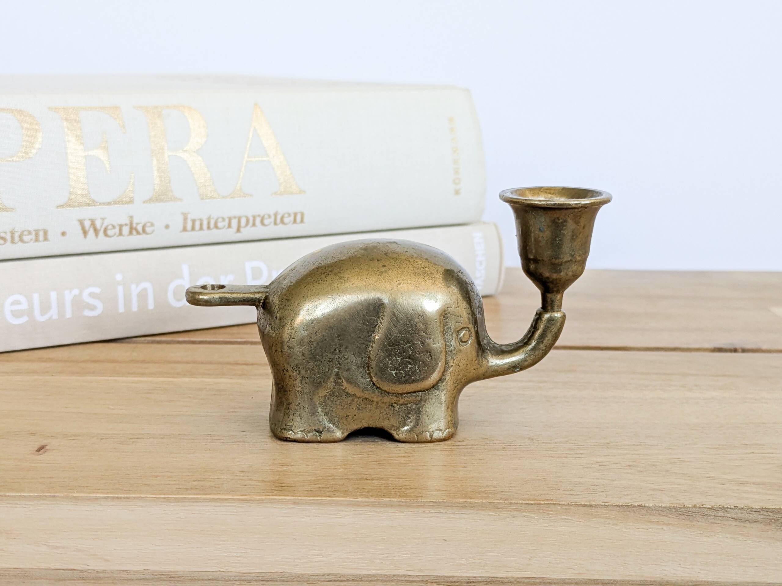 Vintage brass elephant figurine candle holder Haku mid-century