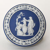 Pair of Wedgwood biscuit boxes with relief decoration of antique scenes