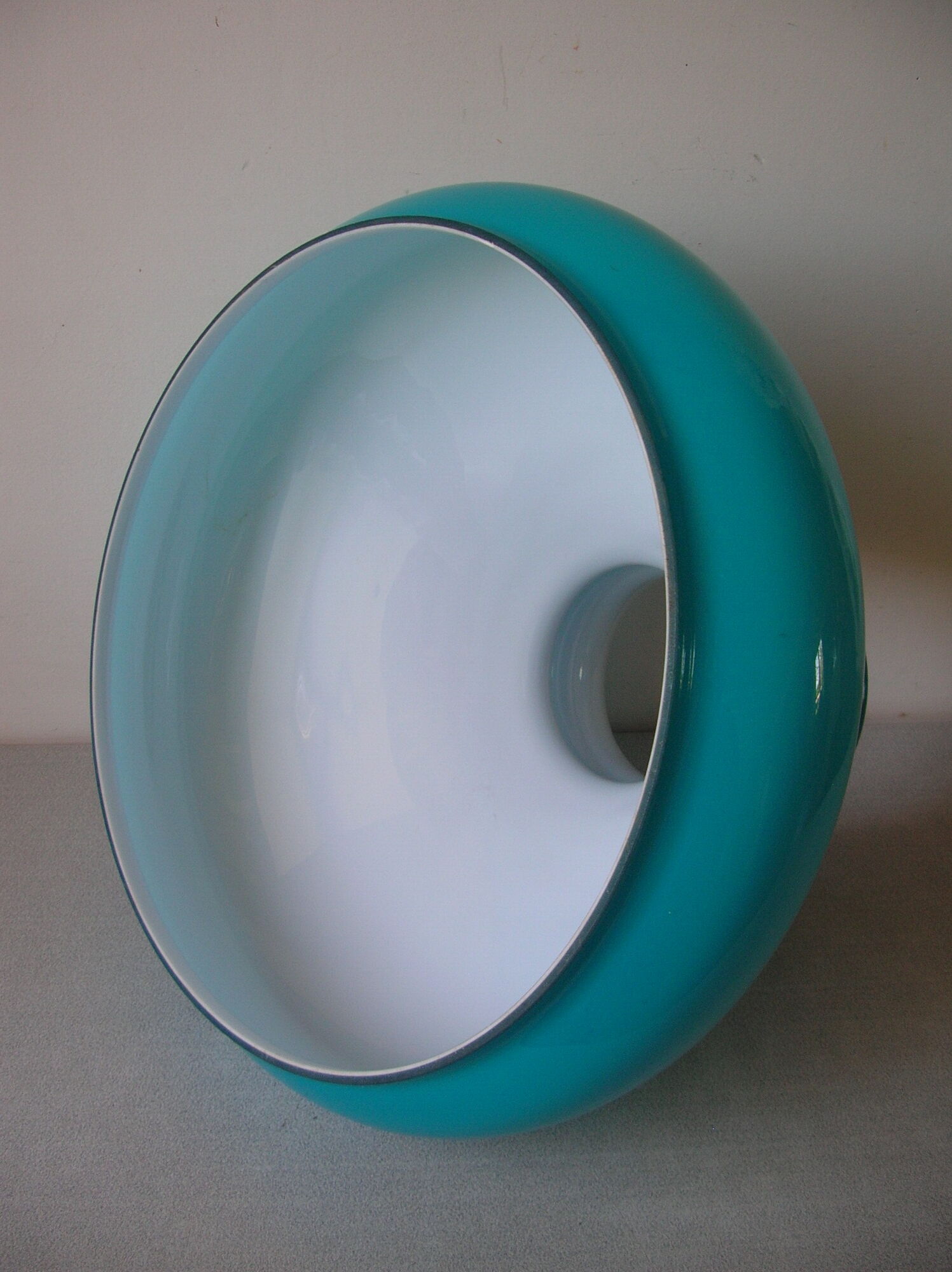 Old lampshade in opaline glass turquoise blue duck38 cm