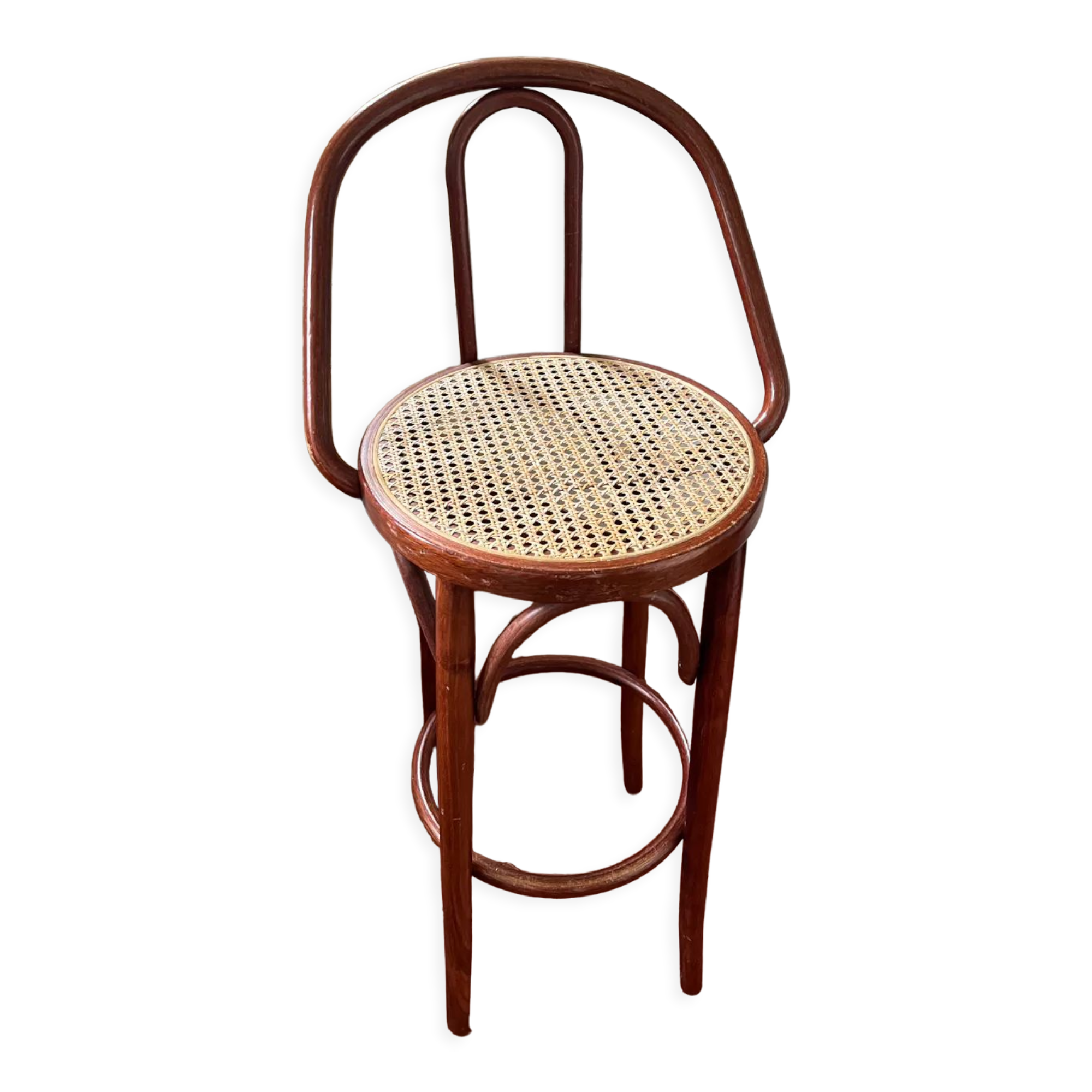 Wooden and wicker bar stool
