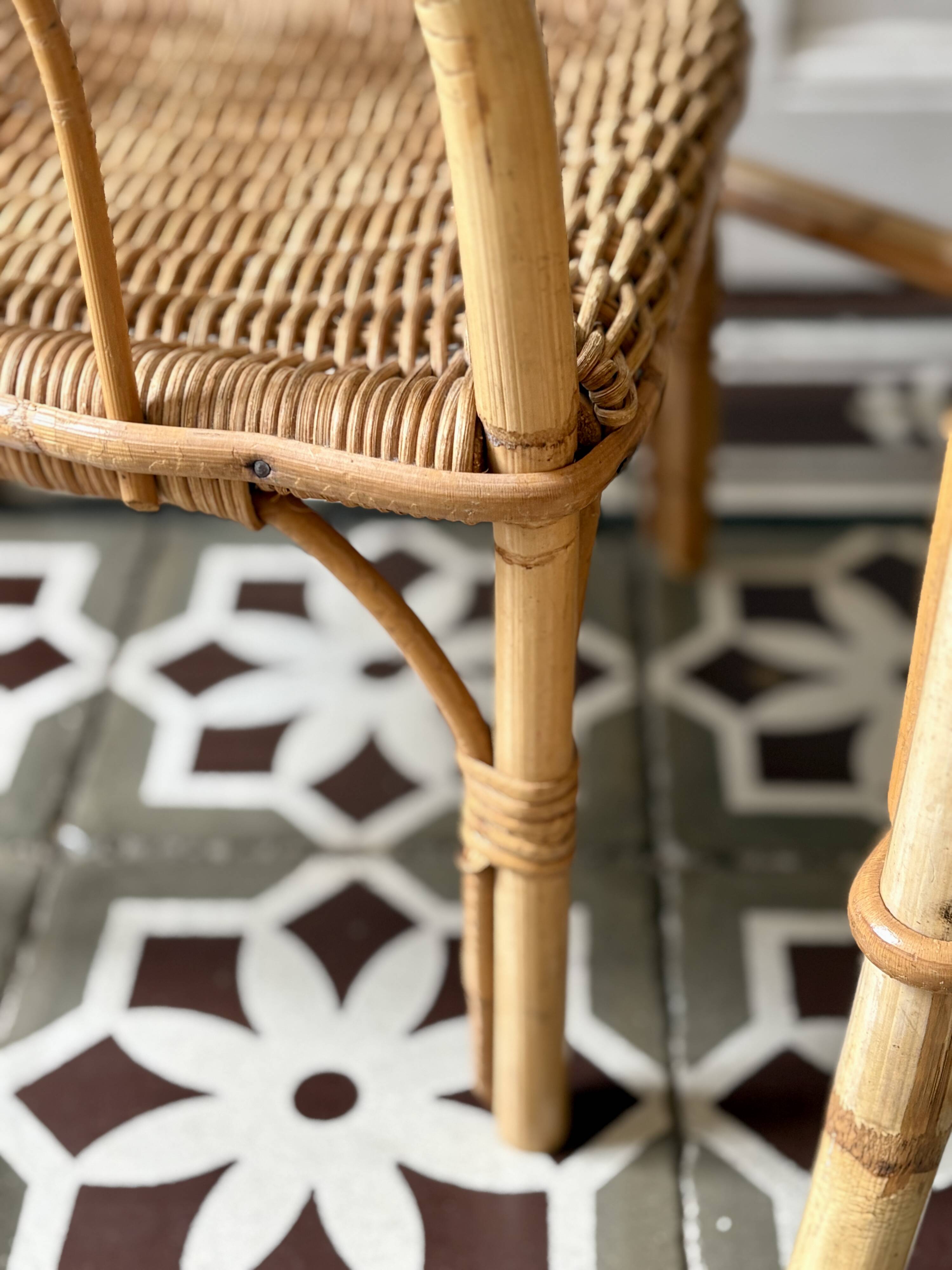 Vintage rattan desk and chair set for children
