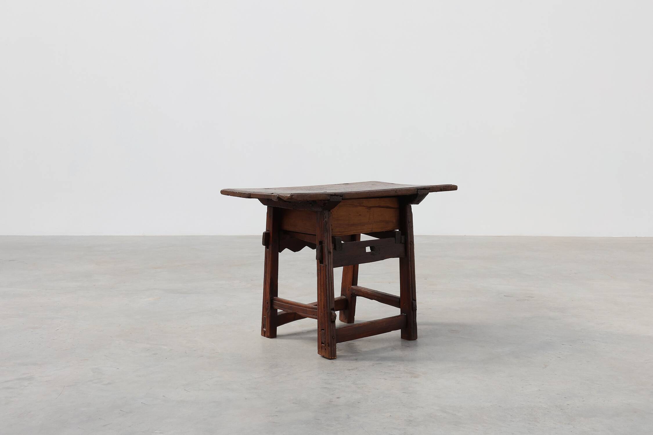 17th Century Spanish Oak Side Table with Drawer in Wabi Sabi Style