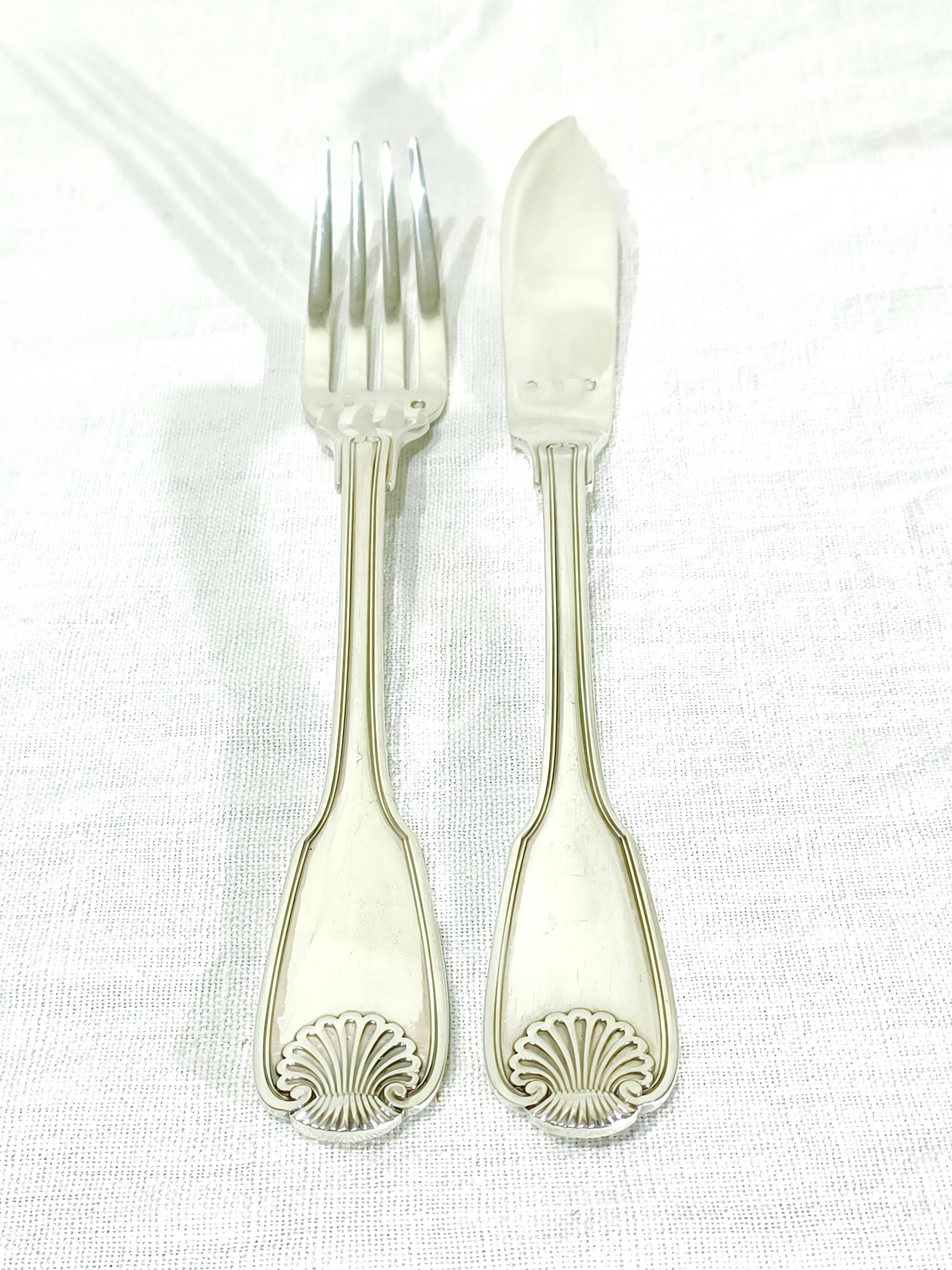 Christofle – 12-piece solid silver fish cutlery set, Vendôme model
