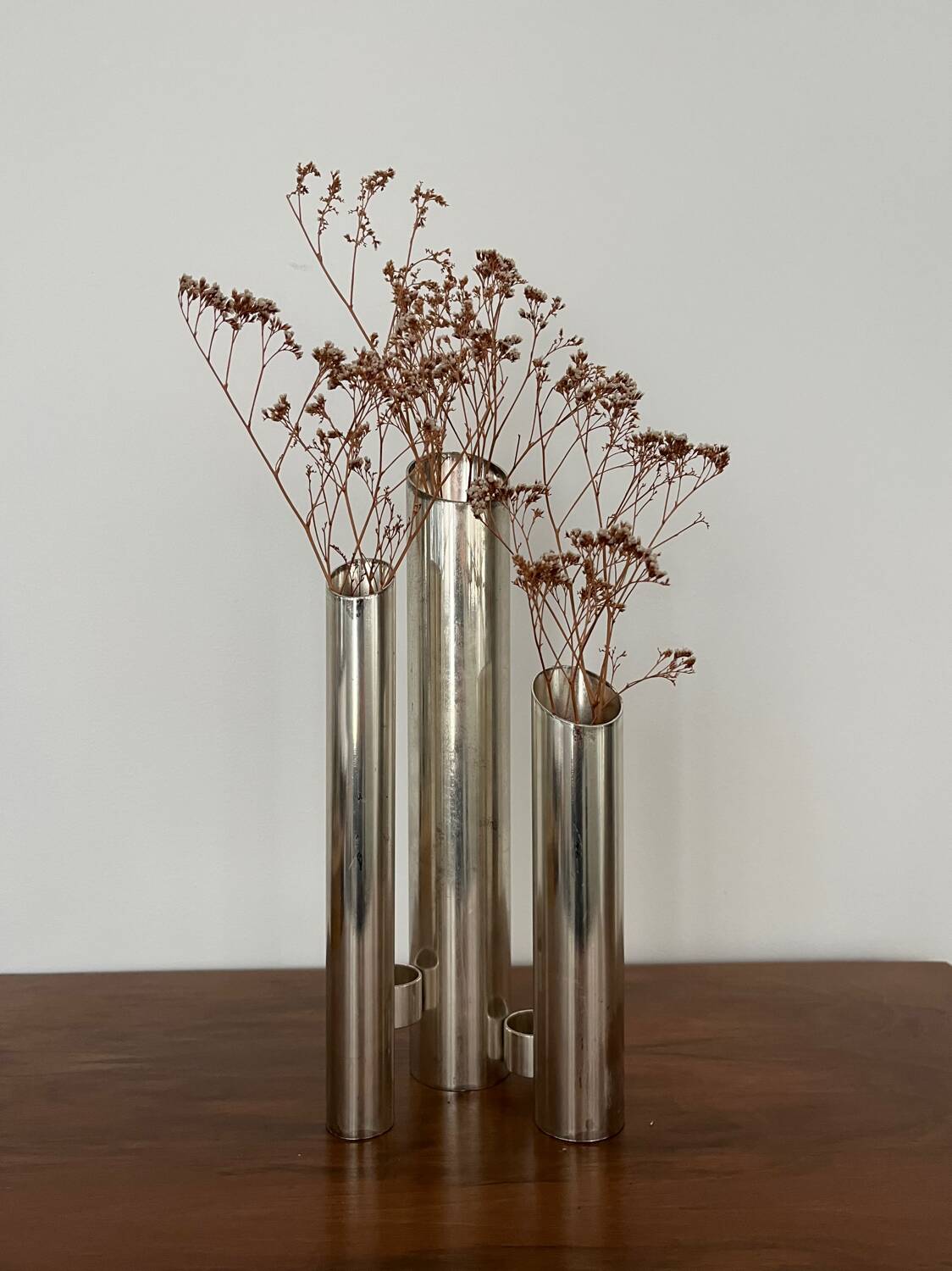Triple vase "Organ" metal Space Age