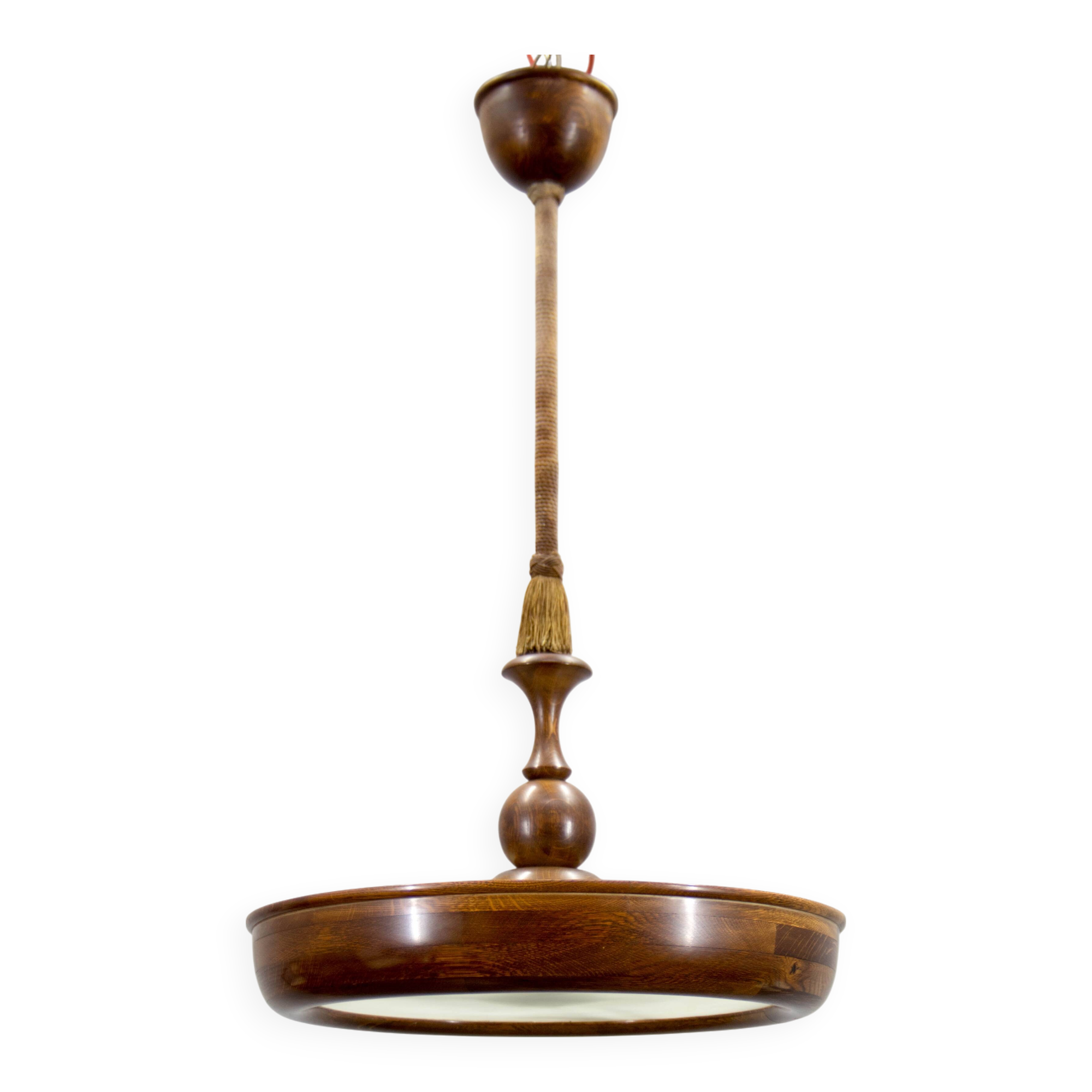 Large Wooden Art Deco Chandelier, 1930s