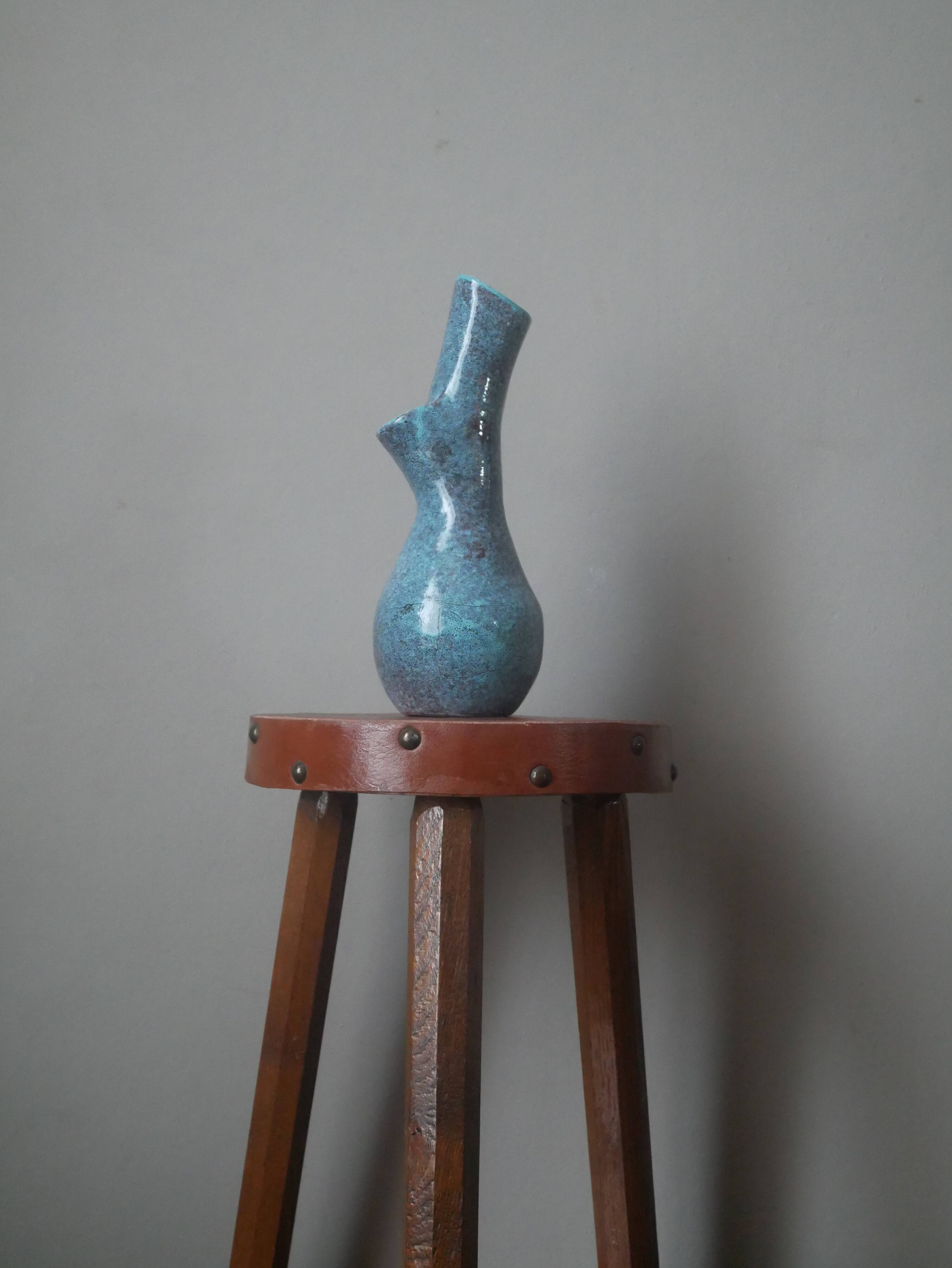 Handmade ceramic vase made in France handmade pottery turquoise brown contemporary design