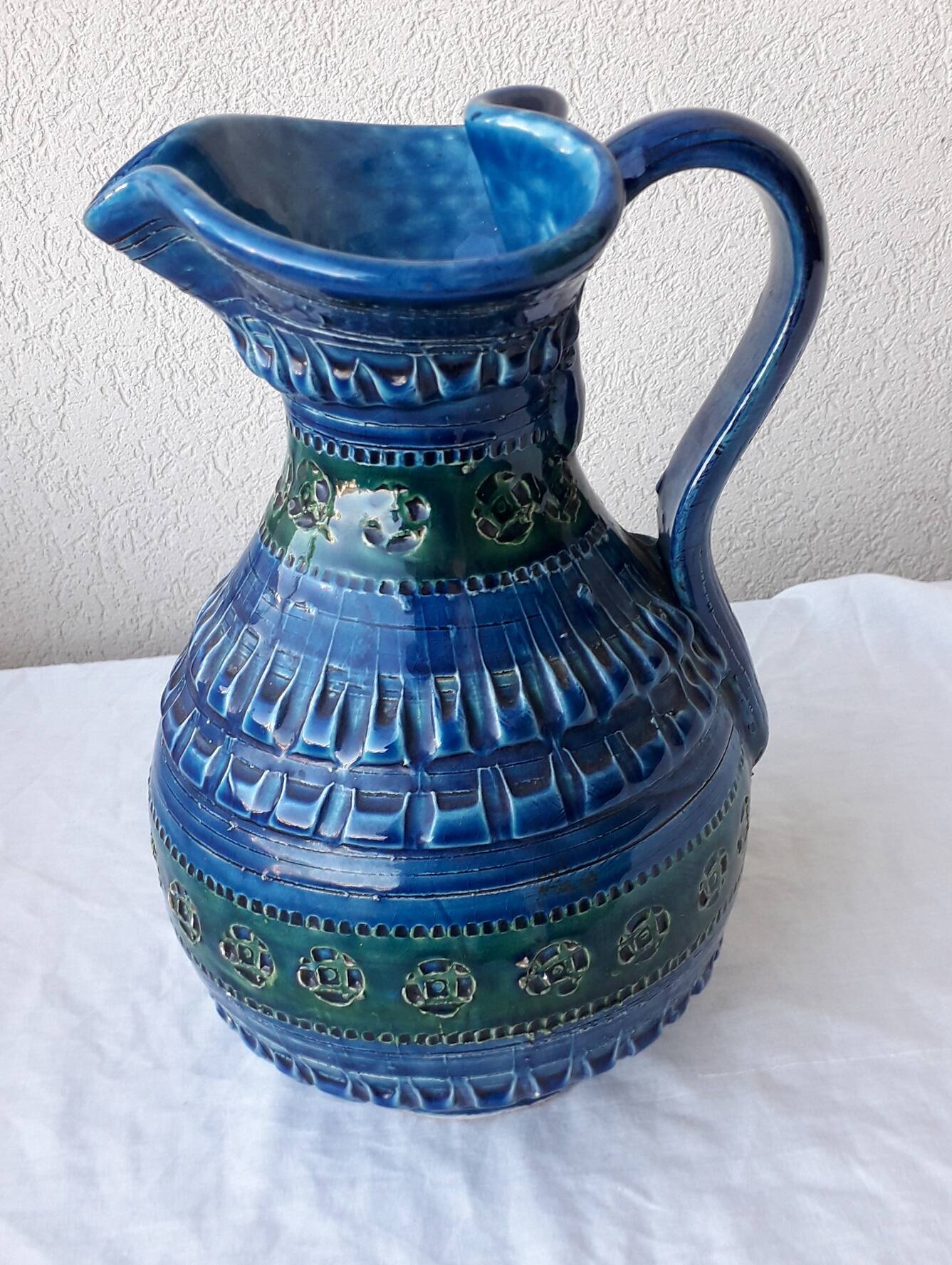 Blue ceramic pitcher Aldo Londi