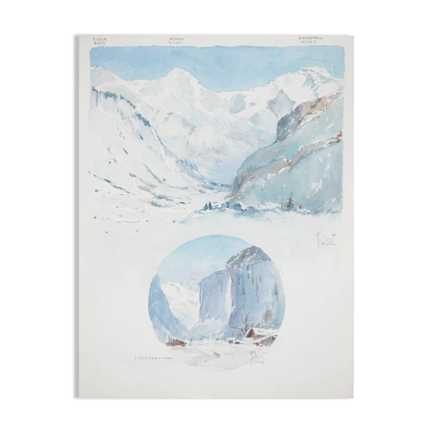 René LEVERD: Switzerland, Harmony of the Heights, original signed watercolor