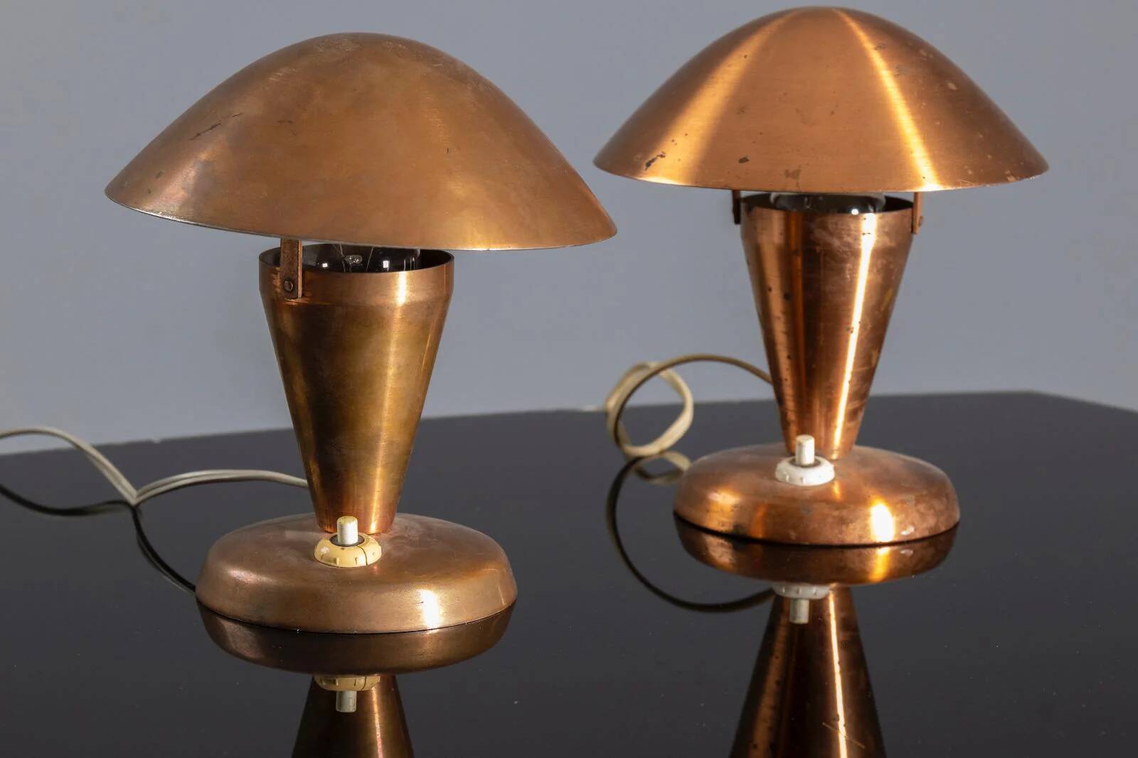 Table lamps, mid-century copper mushroom shape, Vladimír Havel Kovona 1960s